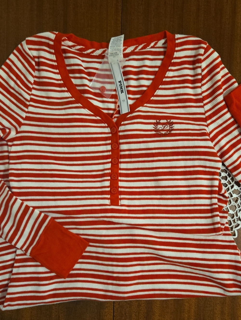 Victoria's Secret PINK Red and White Striped Ribbed Onesie